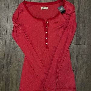 Red Hollister V-Neck Button Down Long Sleeve, Size Medium